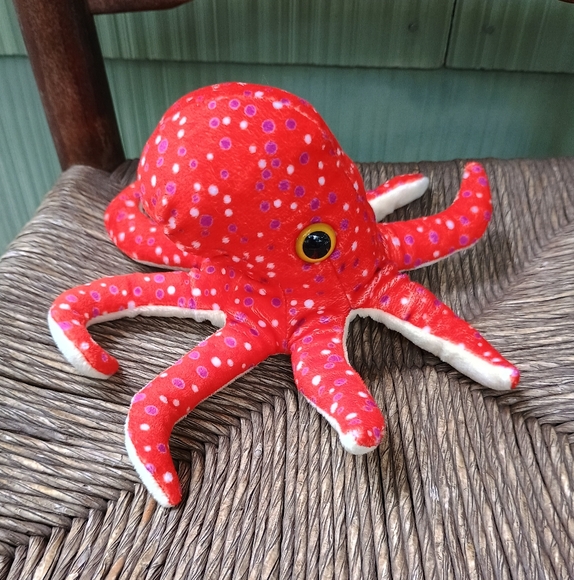 Plush Wild Republic Octopus Orange polkadot Hug'ems mini Stuffed Animal 7" Plush - Picture 3 of 11